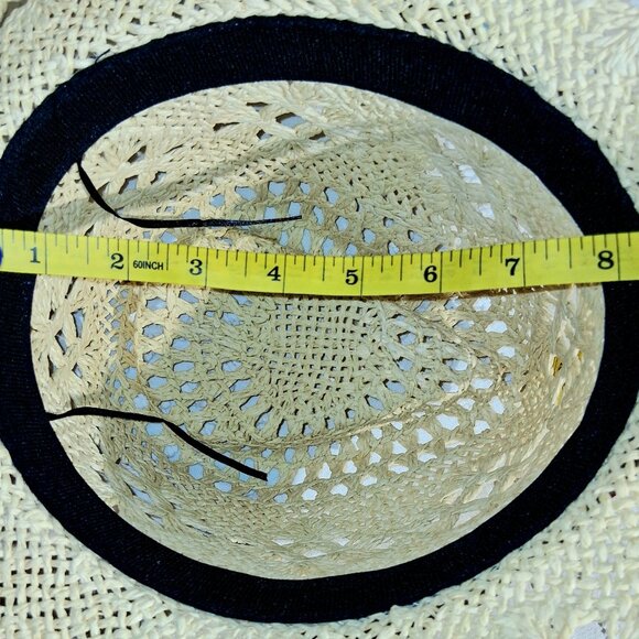 Boho CreamTribal Band Tycoon Crown Crochet Hollow Straw Cowboy Hat Festival - Picture 11 of 12